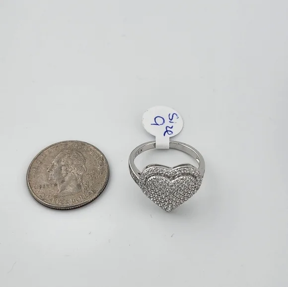 Heart Pave Ring Sterling Silver 925 - Picture 10 of 10